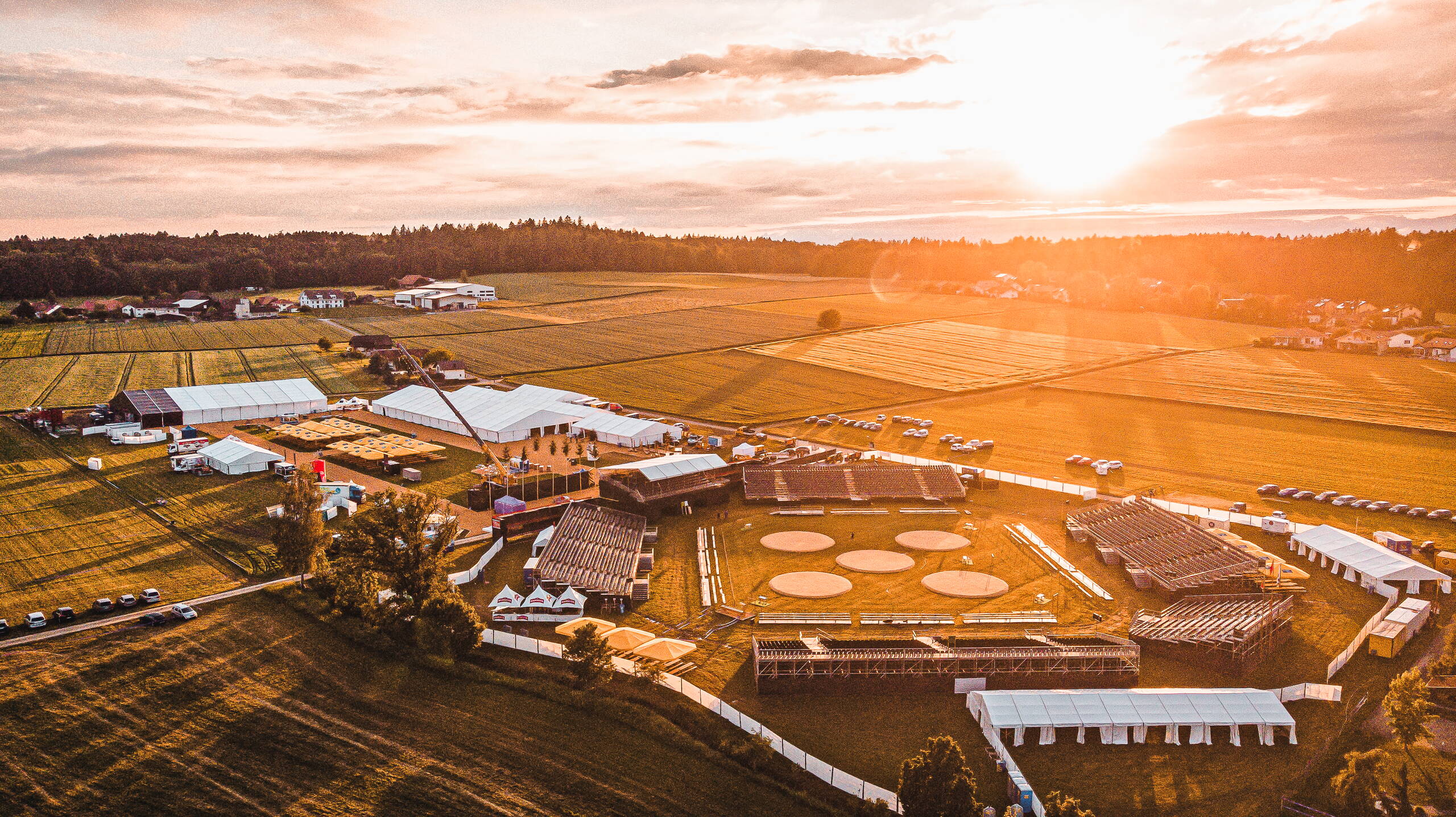 Aerial view of a massive outdoor sports event project showcasing Shoulder Tent's manufacturing capabilities for clear span aluminum marquees and temporary structures.